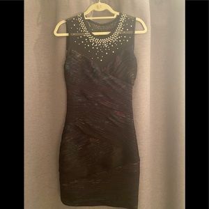 BCBG Ruched BodyCon Dress with Illusion Neckline